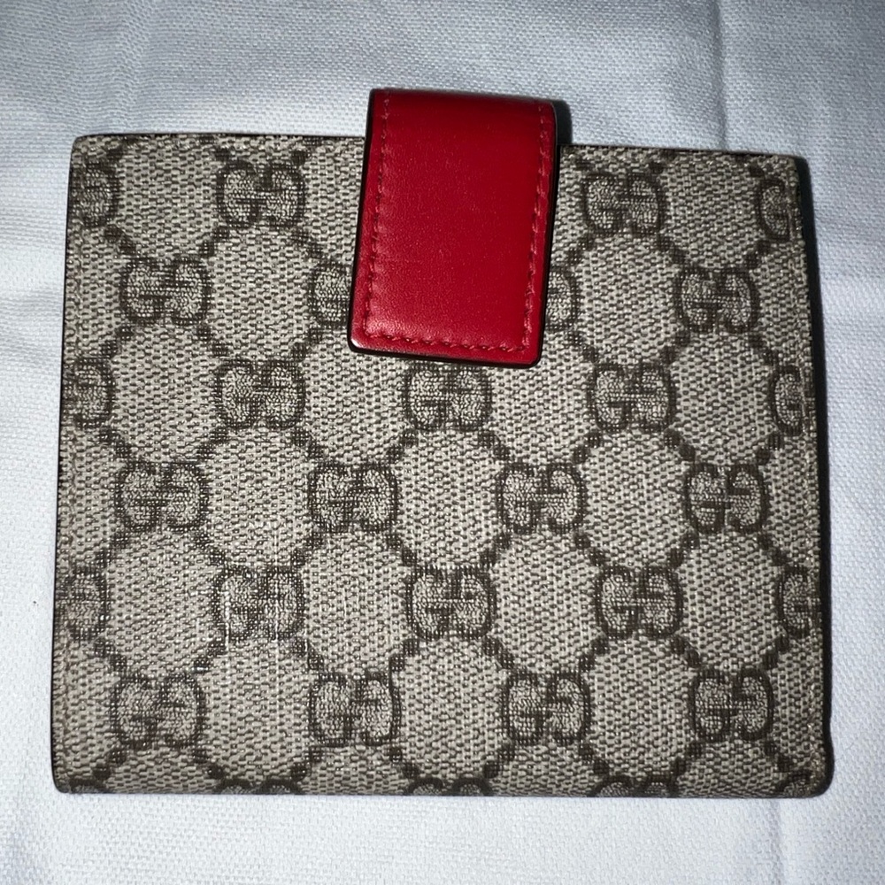 Gucci Red/Pink GG Supreme Coated Canvas and Leather French Flap Wallet - Picture 2 of 3